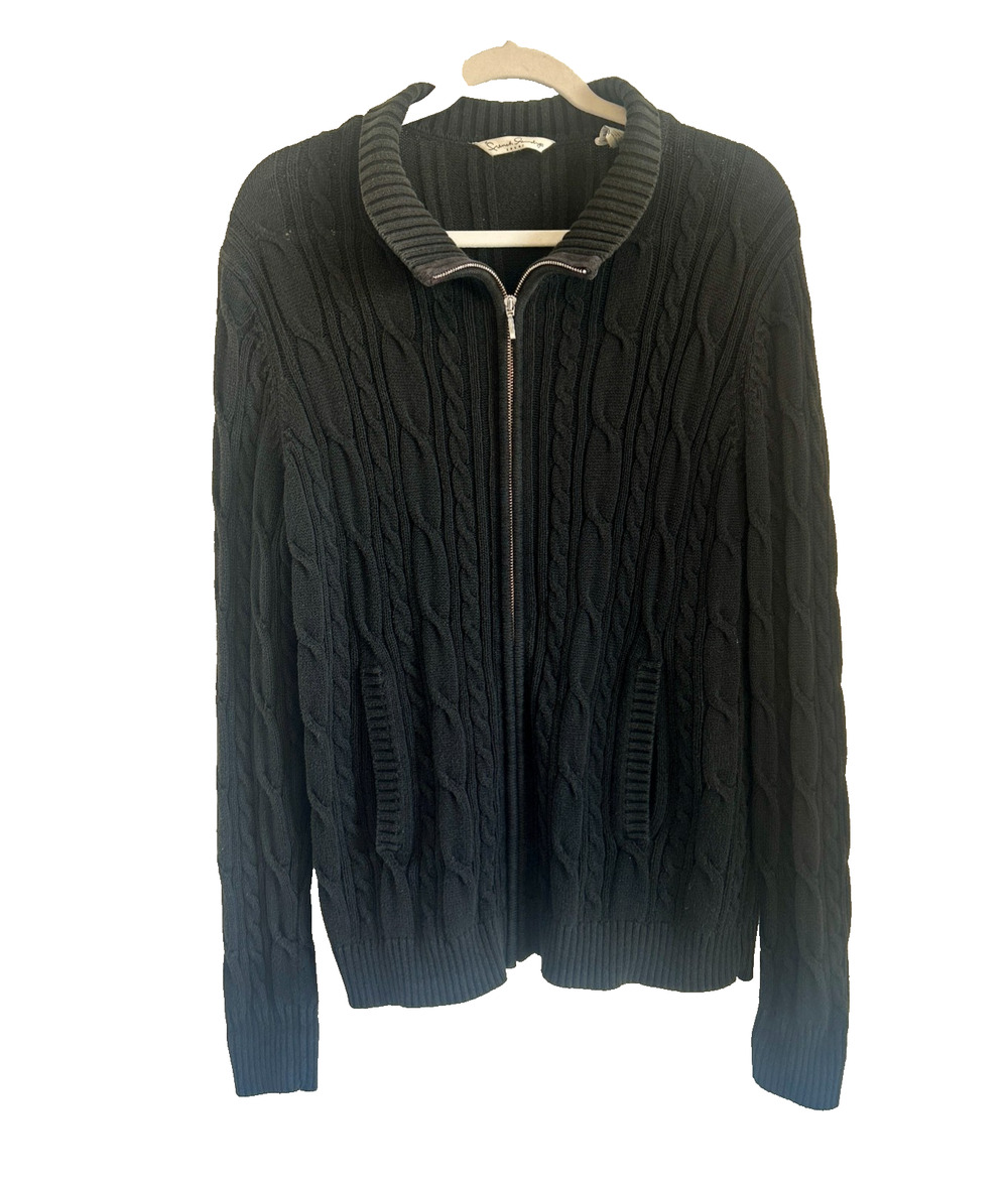 Vintage French Laundry Cardigan Womens Large Black Sweater Full Zip Cable Knit